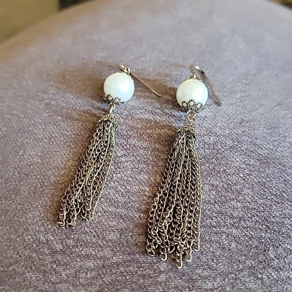 3/$30 VTG 1960s-1970s Goldtone Chain Fringe Tassel Dangle Hook Earrings